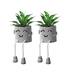 SEMSOIIO 2PCS Fake Succulents, Artificial Plants Bathroom Decor, Mini Plants Shelf Decor, Small Desk Plant for Home Decor, Cute Faux Plants Office Decor, Fake Plants for Women Desk