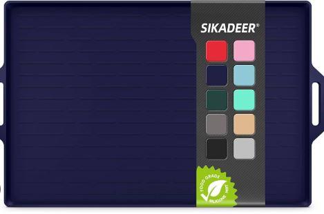 SIKADEER Large Dog Bowl Mat - Waterproof, Nonslip Silicone Placemat - Dark Blue 13"x19"