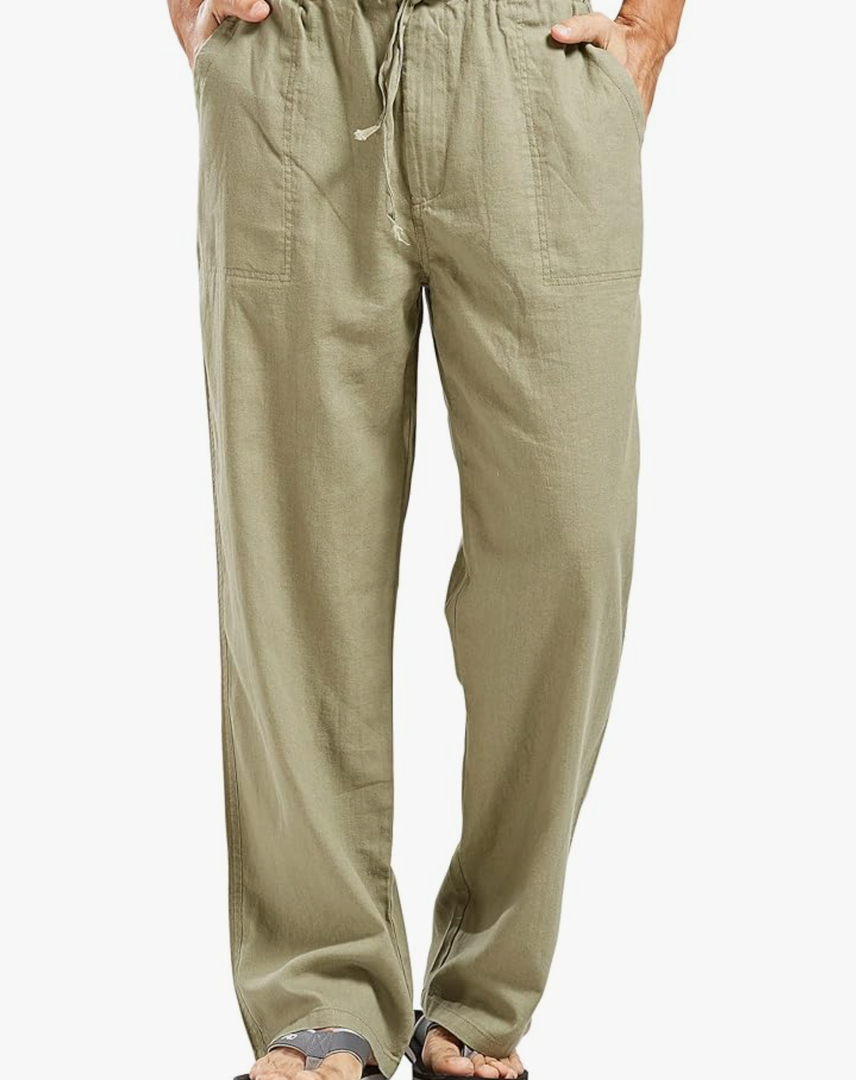 chouyatou Men's Ethnic Stylish Drawstring Elastic Waist Loose Fit Baggy Stripe Linen Harem Beach Pants XL