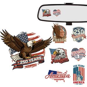 Dazoratix 250 Years America Car Decal - 7 Pcs 250th Anniversary Vintage Eagle USA Merchandise Patriotic American Flag Independence Vinyl Rearview Mirror Sticker for Window Vehicle Truck Bumper Tumbler