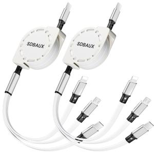 SDBAUX Multi Charging Cable,USB C to 3 in 1 Retractable Lightning/Type-C/Micro Port Fast Charger Cord for iPhone 16 15 14 13 12 Pro Max,Galaxy S23/S22/S20,Cell Phones Tablets Universal Use (Ivory)