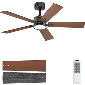 Ohniyou 48'' Ceiling Fans with Lights and Remote, 6 Speeds, 3 Colors & Dimmable LED Light, Reversible DC Motor Ceiling Fan with Walnut Blades