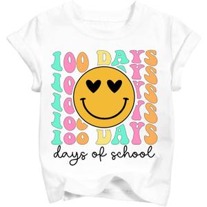 Boys Girls 100 Days of School Shirt Kids Happy 100th Day of School T-Shirts Toddler Graphic Tee Tops 2026 (3T-10T) (White)
