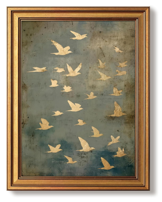 Vintage Gold Framed Wall Art Flying Bird Pictures Wall Decor 12x16 Inch | Modern Abstract Landscape Paintings, Nature Canvas Prints, Minimalist Artwork for Bedroom Living Room Bathroom Hallway