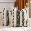 Tosleo Green Throw Pillow Covers 18x18 Set of 2 Boho Tufted Pillow Covers Striped Decorative Pillow Cases Chenille Pillow Cases Farmhouse Cushion Case Nuetral Textured Pillow Cover