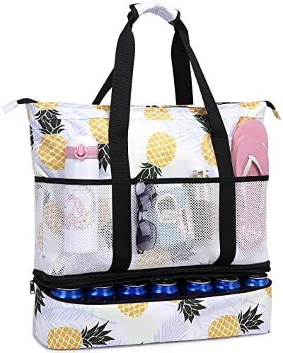 JIANYA Beach Bag Women Waterproof Sandproof Beach Tote Bags with Cooler Top Zipper Large Totes for Pool Travel Daily