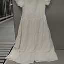 PRETTYGARDEN Women's Casual Summer Midi Dress Puffy Short Sleeve Square Neck Smocked Tiered Ruffle Dresses (Large, White)