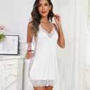 ETOSELL Womens Sexy Lingerie Lace Satin Nightgowns Silky Sleep Night Dress Short Chemise Halter Neck Sleepwear (White, XL)