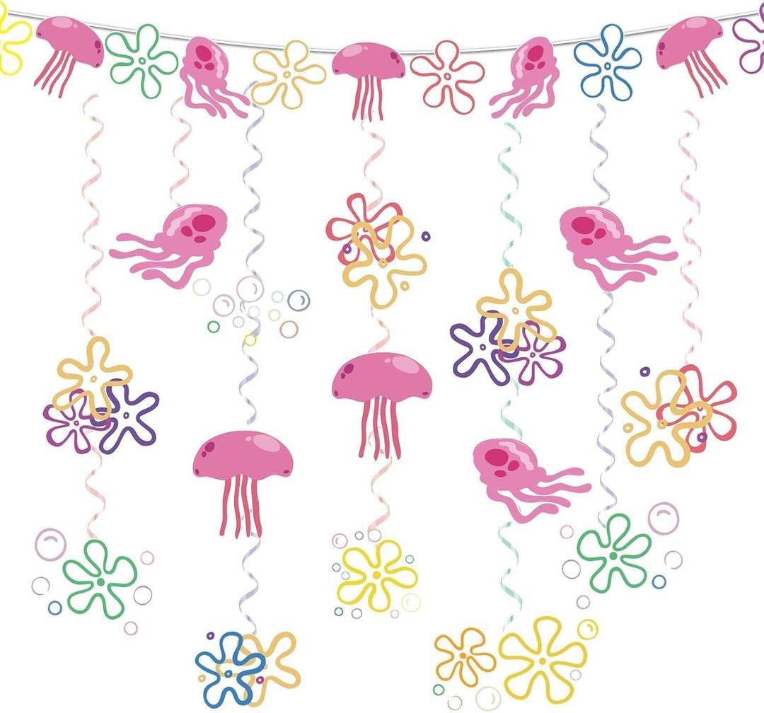 Yellow Cartoon Party Decorations Jellyfish Flowers Hanging Swirls Cartoon Ocean Theme Hanging Decor Under the Sea Party Decorations for Kids Baby Shower Birthday Party Supplies