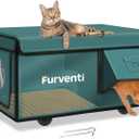 Heated Cat House for Outside with Dual Doors, Insulated Cat House Outdoor with Heating Pad, Weatherproof Heated Outdoor Cats Houses Waterrproof for Feral Cats (Deep Green, 25" L x 16" W x 13" H)