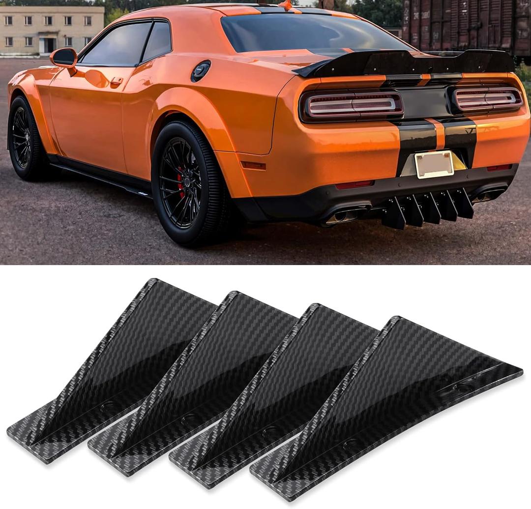 JMTBNO Carbon Fiber Rear Bumper Diffuser Lip Splitter Shark Fins Curved Spoiler Lip Wing Splitter 4pcs