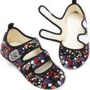 LeIsfIt Womens Slippers Adjustable Diabetic Slippers Wide Soft Arthritis Edema House Shoes Warm Fuzzy Slipper Socks with Rubber Sole (5.5-6.5, Bflower)