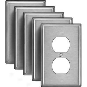 [5 Pack] BESTTEN 1-Gang Over-Size Duplex Metal Wall Plate with Protective Film, Jumbo Receptacle Outlet Cover, Corrosion-Resistant Stainless Steel Wall Plate, Brushed Finish, Silver