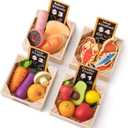 Tiny Land Wooden Play Food Sets for Kids Kitchen - 100% Wood 43 Pieces Kids Toy Food for Toddlers 3+ Year Old, Pretend Food Play Kitchen Accessories Set for Boys and Girls