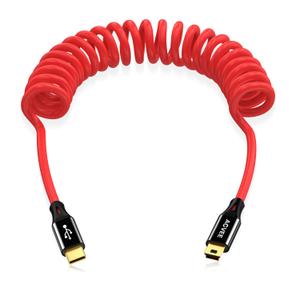 AGVEE 3ft Coiled USB-C to Mini USB Cable, [USB-IF Certified] Charger Charging Data Sync Cord for TI-84, Garmin GPS, Go-Pro Hero 4 3 2 HD, PS3 Controller, Canon Nikon Camera, Blue Yeti, Red