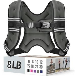 Weighted Vest for Women & Men with Reflective Stripe and Adjustable Buckle, Comfortable & Durable Rucking Vest for Walking, Running & Strength Training (8 lb, Gray)
