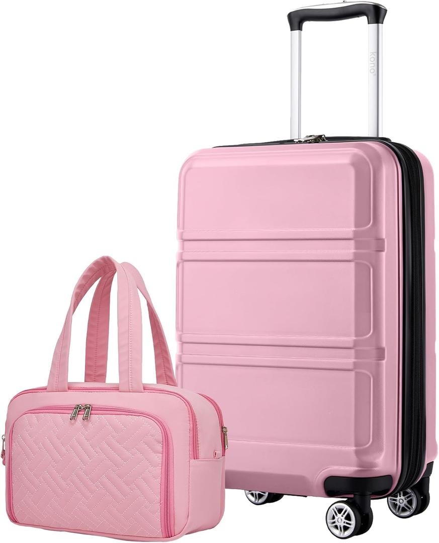 Kono Carry On Luggage Airline Approved with Spinner Wheels TSA Lock | 20 Inch Lightweight PC+ABS Luggage with Large Toiletry Bag, Expandable Hardshell Carry On Suitcases,Pink