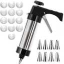 Stainless Steel Cookie Press, spritz Cookie Press for Baking, Cookie Press Gun Kit with 13 Cookie Discs and 8 Piping Tips for DIY cake Maker Decorating Baking Supplies (Cookie Press Gun Kit)