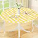 misaya Round Fitted Tablecloth with Elastic Edge, Buffalo Plaid Waterproof Vinyl Flannel Backed Table Cloth Cover Fits 45"-56" Round Tables for Dinner, Outdoor, Picnic, Yellow White Check