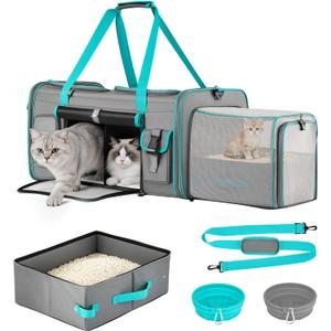 Keaber Cat Carrier for 2 Cats with Expandable Space & Litter Box, Gray