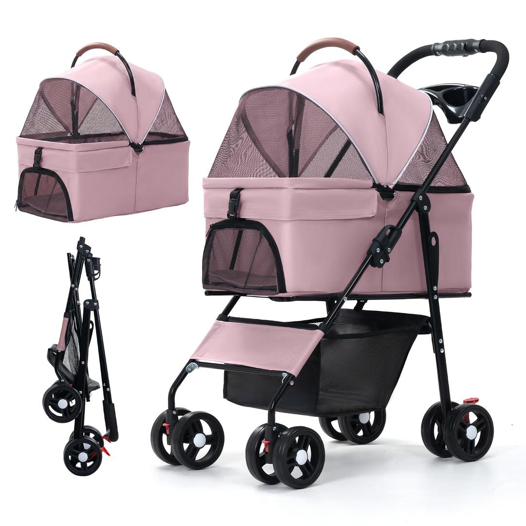 Pet Strollers for Small and Medium-Sized Dogs and Cats (Pink)
