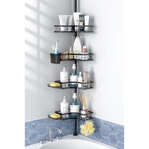 Aitatty Corner Shower Caddy Tension Pole: 4 Tier adjustable Rustproof Bathroom Organizer Shelves - Bathtub shampoo rack 31-124 inch