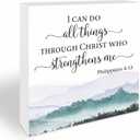 5 Inches Motivational Quote Wooden Sign - I Can Do All Things Through Christ Who Strengthens Me Wooden Block- Inspirational Religious Gifts For Friends Family -Greenery Farmhouse Tabletop Office Home Decor (A11)