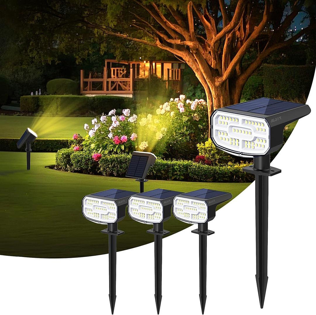 Solar Lights Outdoor Waterproof IP65,Auto On/Off, 2700K 2 Lighting Modes, Super Bright LED, Solar Powered Yard Garden Solar Spot Lights for Outside Landscape,4 Pack