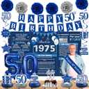 Crenics 50th Birthday Decorations for Men or Women - Back in 1975 Backdrop, Banner, Swirls, Honeycomb, Sash, Cake Topper and Balloons for 50 Birthday Party Supplies