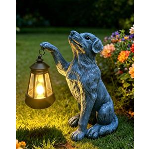 YODY Garden Statues Outdoor Garden Decor: Dog Statue with Solar Lantern for Yard Art Lawn Ornaments Porch Patio Balcony Home House - Birthday Gifts for Grandma Mom Women