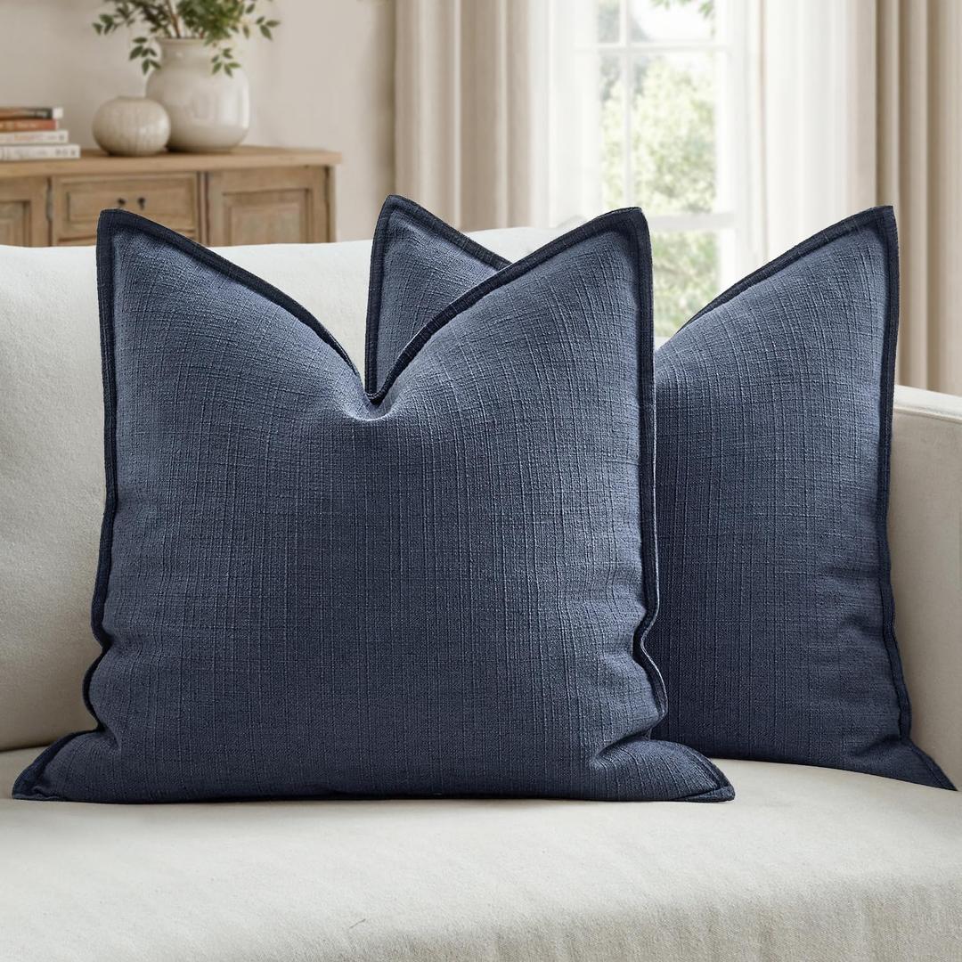 MIULEE Euro Sham Pillow Covers for Bed 24x24, 2 Pack Navy Blue Thick & Textured Decorative Throw Pillow Covers, Neutral Linen Cushion Cases, Modern Farmhouse Home Decor, No Filling