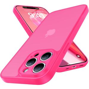 Shockproof for iPhone 15 Pro Max Case, [Camera Protection] [Military-Grade Drop Protection] Protective Anti-Yellow Slim Translucent Skin-Friendly for iPhone 15 Pro Max Phone Case, Hot Pink