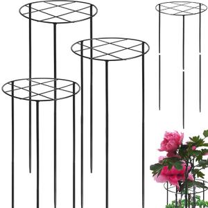 3 Pcs Large Peony Cages and Supports, 31.5"H x 12.6"D Grow Through Plant Support for Outdoor Plants, 7mm Stake Heavy Duty Metal Peony Support Cage Grid Garden Plant Rings Hoops for Large Peonies Rose