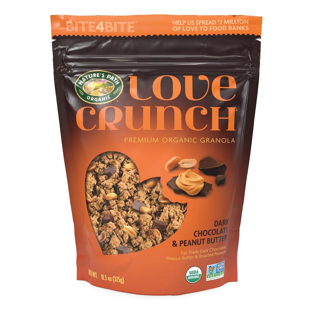 Love Crunch Organic Dark Chocolate & Peanut Butter Granola, 11.5 oz (Pack of 6), Non-GMO, Fair Trade, by Nature's Path (EXP 09/30/26)