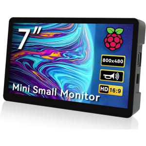 HAMTYSAN 7 Inch Raspberry Pi Screen 800x480 Small HDMI Monitor with Case, LCD Screen Display for Raspberry Pi 5/4/3/2/ Jetson Nano Win11/10/8/7, Dual Speakers, Non-Touch