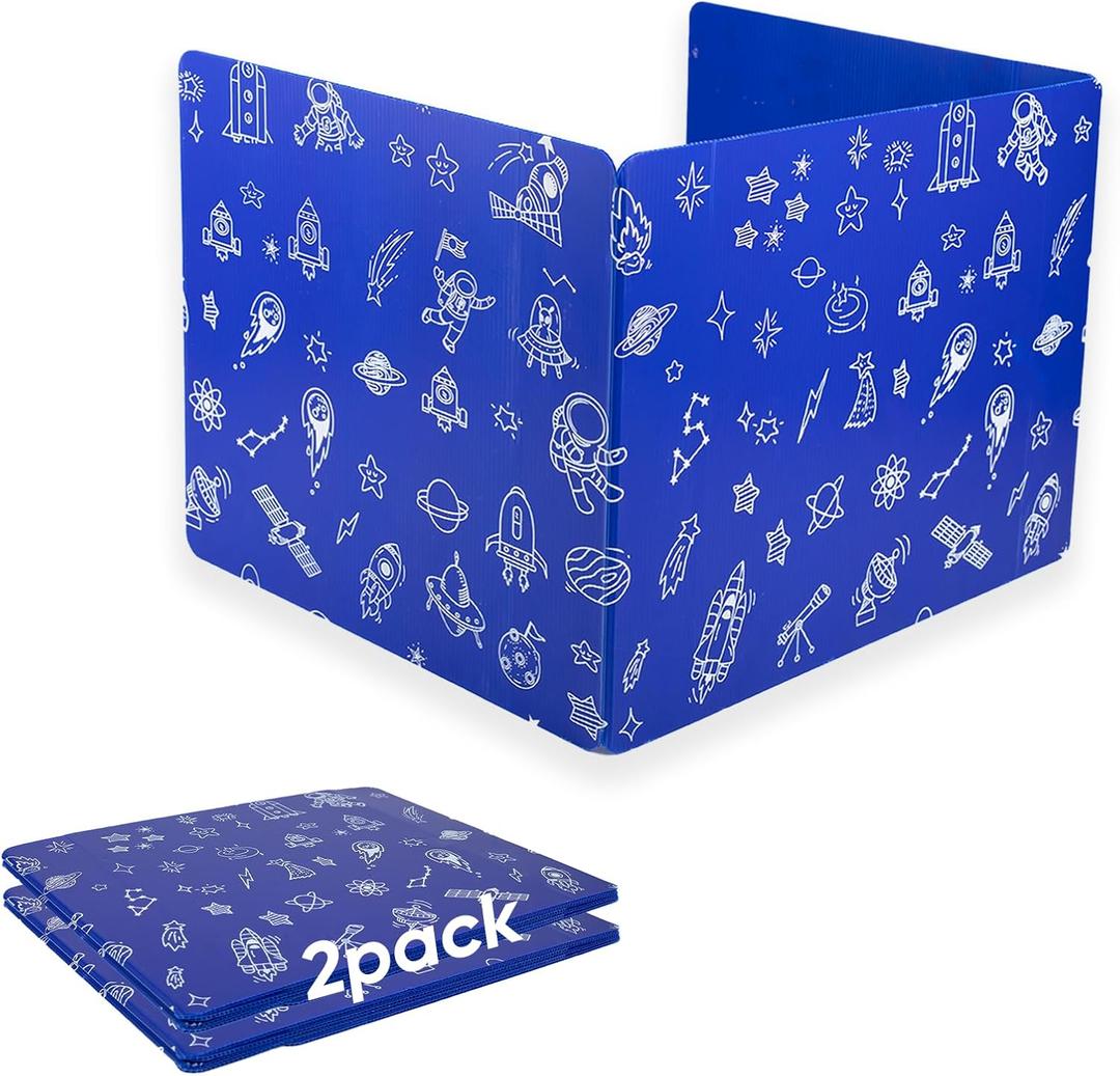 2-Pack Desk Dividers for Students, 3-Fold Privacy Screens, Durable Waterproof Plastic Study Boards, Easy Clean Classroom Shields for Schools,Teacher Supplies & Student Desk Organizers, Blue