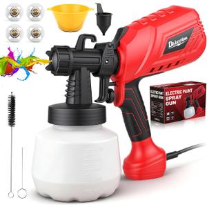 Electric Paint Sprayer HVLP 750W Paint Gun, 40.58 Oz Detachable Container, 4 Nozzles 3 Spray Patterns & Adjustable Flow Control, for House Painting Furniture Cabinet Fence Wall Door