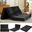 6-Inch Tri-Folding Mattress Queen Size - Foldable Futon Sofa Bed with Removable Washable Cover, Folding Futon Mattress | Non-Slip Bottom & Carry Handles for Guest, Camping, Dorm