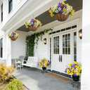 SupBri Artificial Pansies Hanging Flowers with Basket & 2 Fake Butterflies, Silk Flowers for Outdoor Spring Summer Decor, UV Resistant Hanging Plants for Garden Porch Patio (1 Set