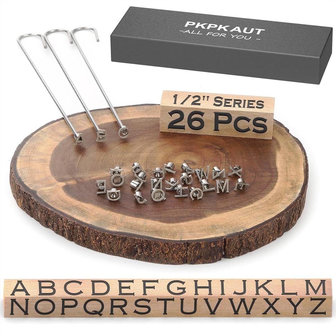 26Pcs Mini 1/2" Branding Irons, Alphabet Custom Wood Branding Iron Personalized for Wood Working, Leather Hats, Felt, Cowhide, BBQ Brander & Bread Logo, Steak Branding Iron for Food