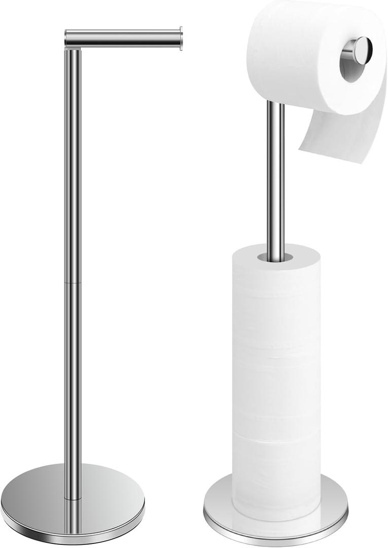 TACGEA Toilet Paper Holder Stand, Bathroom Toilet Paper Roll Holder Stainless Steel, Storage for 4 Rolls of Toilet Tissue, 2 Set Silver (2 Pack Sliver)