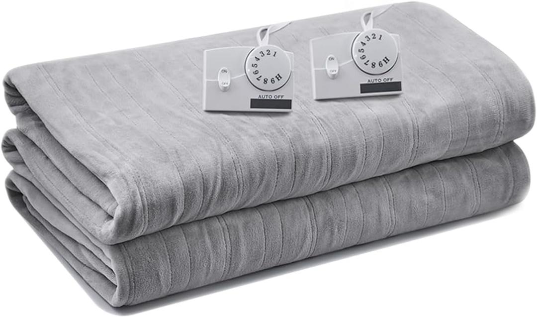Electric Heated Blanket Queen Size, 84 * 90 Inchs Flannel Warm Blanket with 10 Heat Settings, 10 Hours Auto Shut Off, Fast Heating Warming Blankets, Machine Washable, Grey