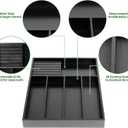VaeFae Bamboo Silverware Organizer, Utensil Holder for Drawer, Wooden Cutlery Tray with Divider for Kitchen Drawer, Utensil Organizer with Knife BlockBlack