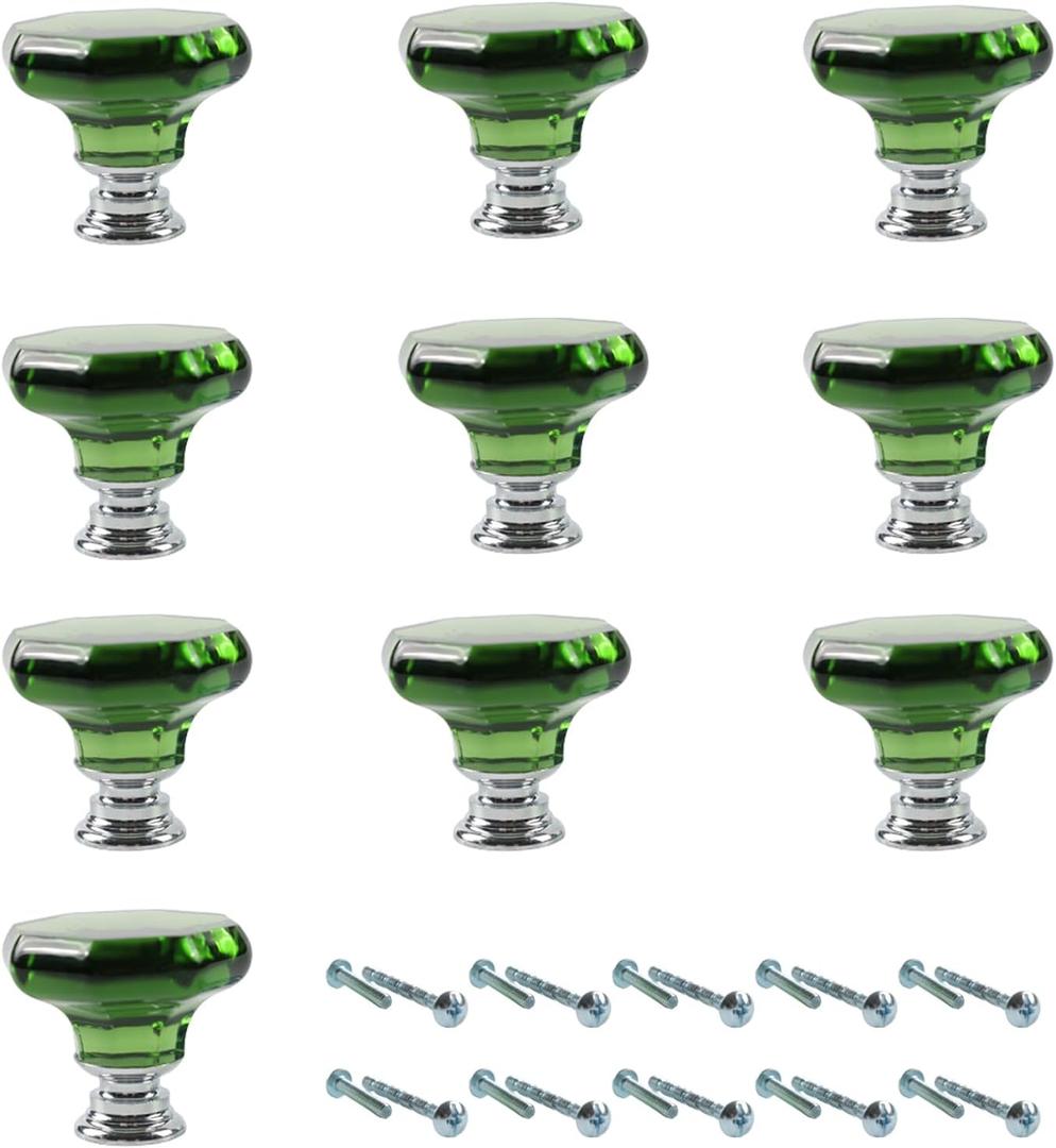 Dixiao 10 Pack Green Crystal Decorative Cabinet Dresser Knobs, Crystal Furniture DoorKnobs, Bathroom Cupboard Hardware Drawer Pulls, Glass Cabinet Drawer Knob (Green)