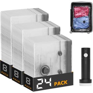 SpaceAid Travel Vacuum Bags for Luggage with Electric Pump, 24 Pack Vacuum Seal Bags for Clothing Travel, Space Saver Compression Bag for Backpack and Suitcase