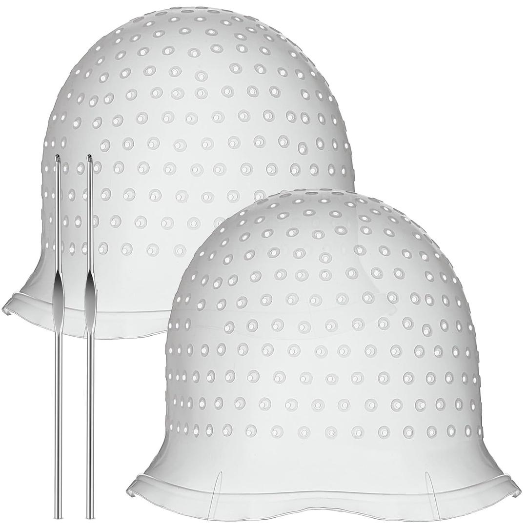 2 Pcs Hair Coloring Highlighting Cap Reusable Silicone Highlight Cap Pull Through Caps for Hair Coloring Frosting Cap with Hook Hair Dye Cap with Holes Hair Salon Tools Hairdressing Highlighting Kit (as shown in the pictures)