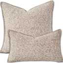 Premium Series Tweed Style Throw Pillow Cover, Linen Woven Textured Luxury Thick Cushion Case for Home Dcor, Beige Pink, 20x20 Inch