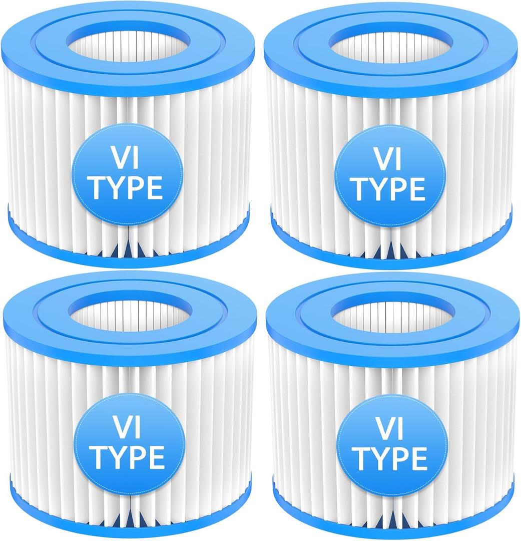 Type VI Cartridge Hot Tub Spa Filter Replacement Compatible with Lay-Z-Spa Coleman SaluSpa 90352E 58323 90427, Inflatable Hot Tub,Swimming Pool Pump Filter, 4 Pack (4PCS-Excellent value)