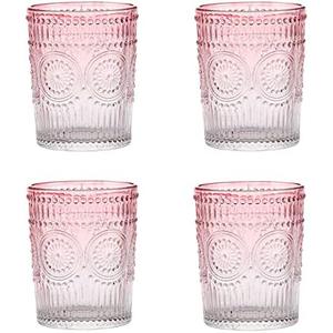 Amzcku Pink Drinking Glasses Set of 4, Vintage Glassware 10 oz- For Cocktails, Mixed Drinks, Whiskey, Beverage, Water, Milk and Juice