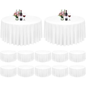 12 Pack White Round Tablecloth 120 Inch Circle Polyester Tablecloth, Washable Fabric Stain and Wrinkle Resistant Round Tablecloths for Wedding Parties Banquet Reception Dining